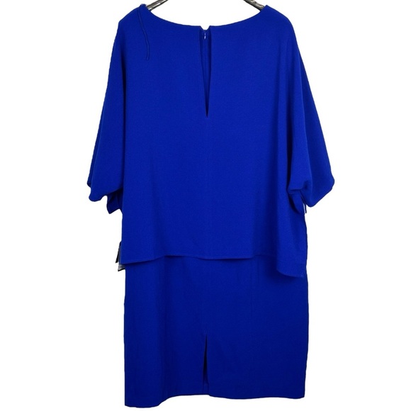 ADRIANNA PAPELL IRIS BLUE DRAPED BLOUSON SLEEVE CAPE COCKTAIL DRESS - Picture 4 of 13